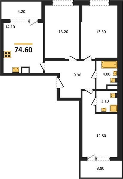 Фото №1: 3-комнатная квартира 74 м² - Краснодар, мкр. Карасунский внутригородской округ