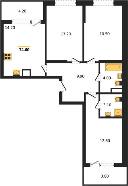Фото №1: 3-комнатная квартира 74 м² - Краснодар, мкр. Карасунский внутригородской округ