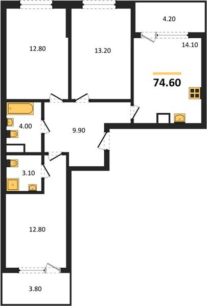 Фото №1: 3-комнатная квартира 74 м² - Краснодар, мкр. Карасунский внутригородской округ