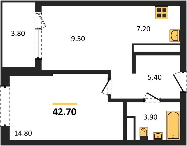 Фото №1: 1-комнатная квартира 42 м² - Краснодар, мкр. Карасунский внутригородской округ, ул. Виктора Казанцева