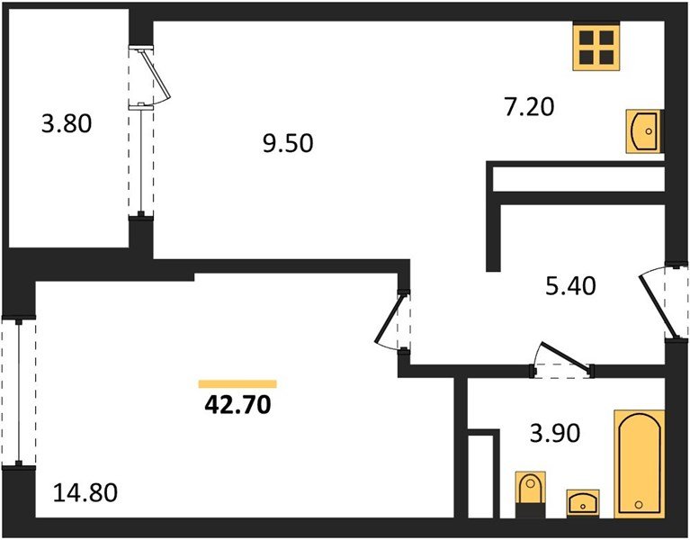 Фото №1: 1-комнатная квартира 42 м² - Краснодар, мкр. Карасунский внутригородской округ, ул. Виктора Казанцева
