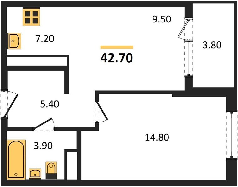 Фото №1: 1-комнатная квартира 42 м² - Краснодар, мкр. Карасунский внутригородской округ, ул. Виктора Казанцева