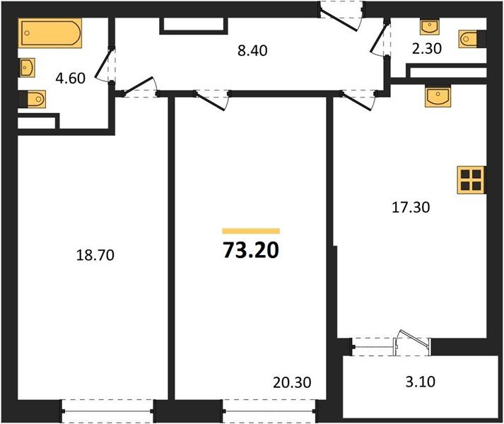 Фото №1: 2-комнатная квартира 73 м² - Краснодар, жилой комплекс Эрмитаж, ул. им. Мурата Ахеджака, 20