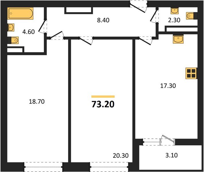 Фото №1: 2-комнатная квартира 73 м² - Краснодар, Прикубанский внутригородской округ, мкр. ЖК Эрмитаж, ул. им. Мурата Ахеджака, 20