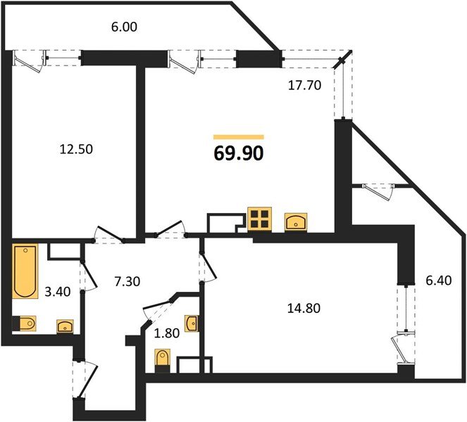Фото №1: 2-комнатная квартира 69 м² - Краснодар, ЖК Рекорд, Карасунский внутригородской округ, Центральный внутригородской округ, Черёмушки, мкр. жилой комплекс Рекорд, ул. Новороссийская, 102/8к5