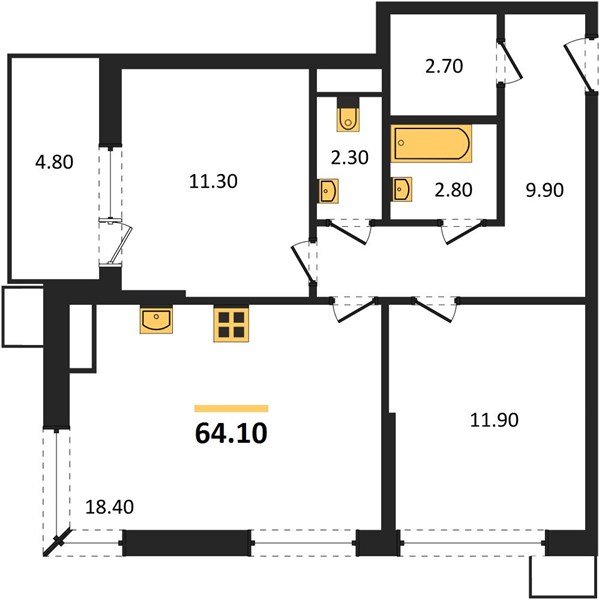 Фото №1: 2-комнатная квартира 64 м² - Краснодар, Прикубанский внутригородской округ, мкр. Парк Победы