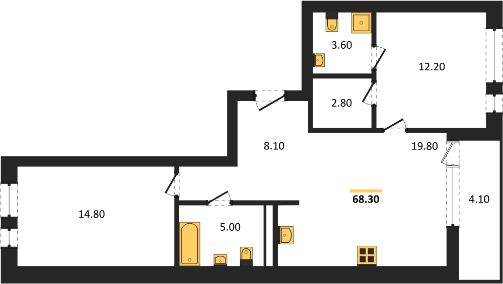 Фото №1: 2-комнатная квартира 68 м² - Краснодар, Прикубанский внутригородской округ, мкр. ЖК Эрмитаж, ул. им. Мурата Ахеджака, 20