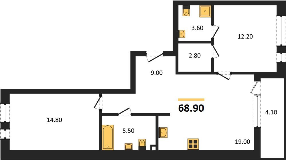 Фото №1: 2-комнатная квартира 68 м² - Краснодар, Прикубанский внутригородской округ, мкр. ЖК Эрмитаж, ул. им. Мурата Ахеджака, 20