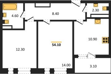 Фото №1: 2-комнатная квартира 54 м² - Краснодар, мкр. ЖК Эрмитаж, ул. им. Мурата Ахеджака, 20