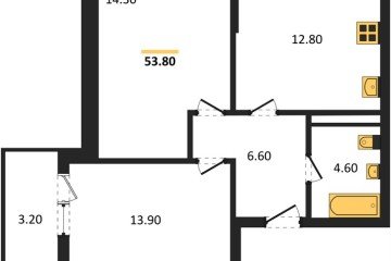 Фото №1: 2-комнатная квартира 53 м² - Краснодар, мкр. ЖК Эрмитаж, ул. им. Мурата Ахеджака, 20
