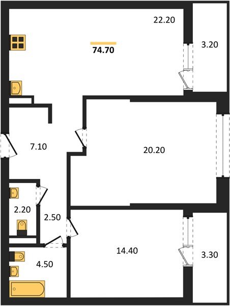 Фото №1: 2-комнатная квартира 74 м² - Краснодар, ЖК Эрмитаж, Прикубанский внутригородской округ, мкр. жилой комплекс Эрмитаж