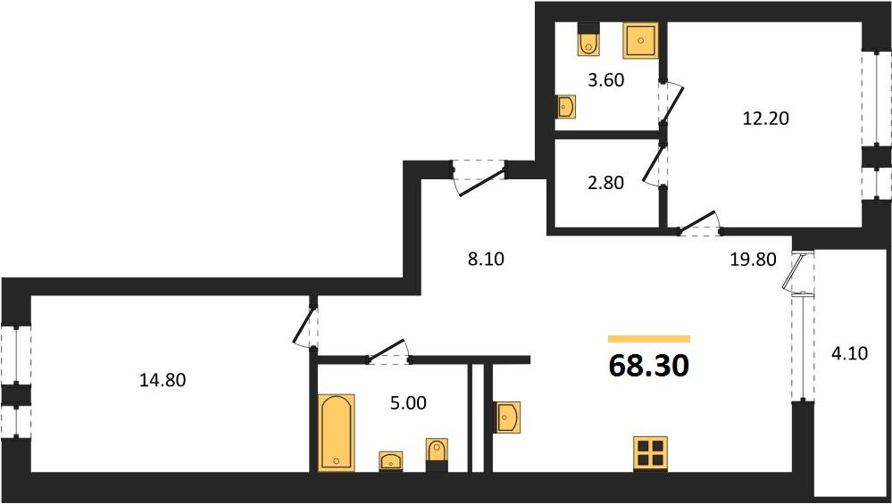 Фото №1: 2-комнатная квартира 68 м² - Краснодар, ЖК Эрмитаж, Прикубанский внутригородской округ, мкр. жилой комплекс Эрмитаж