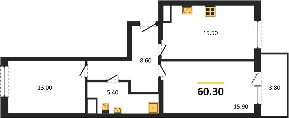Фото №1: 2-комнатная квартира 60 м² - Краснодар, мкр. Карасунский внутригородской округ