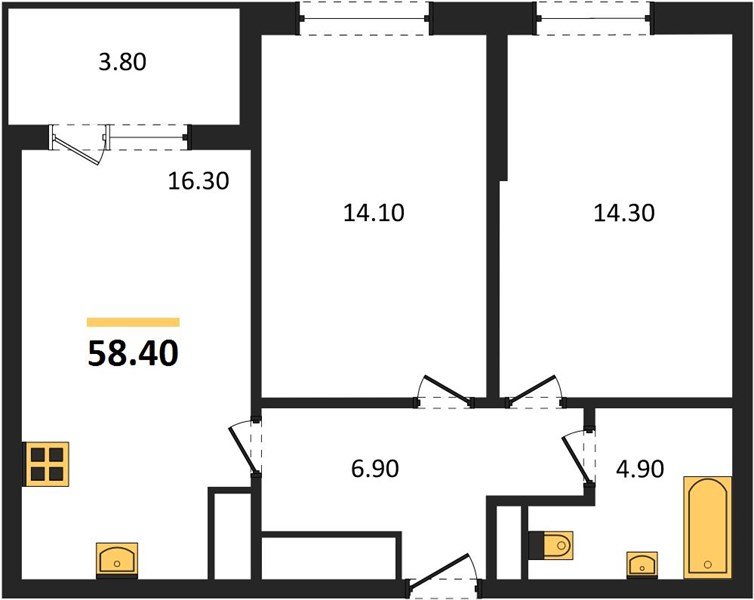 Фото №1: 2-комнатная квартира 58 м² - Краснодар, мкр. Карасунский внутригородской округ