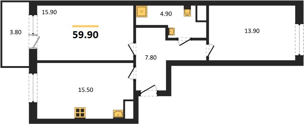 Фото №1: 2-комнатная квартира 59 м² - Краснодар, мкр. Карасунский внутригородской округ