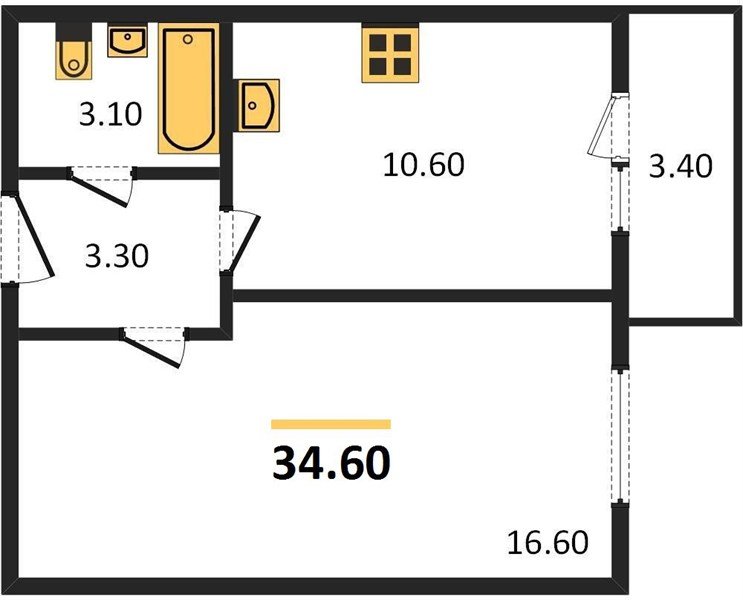 Фото №1: 1-комнатная квартира 34 м² - Новая Адыгея, мкр. жилой комплекс Дарград