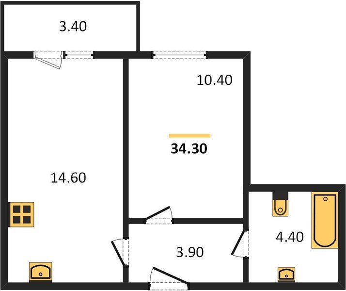 Фото №1: 1-комнатная квартира 34 м² - Новая Адыгея, мкр. жилой комплекс Дарград