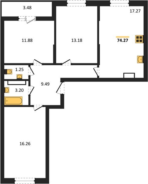 Фото №1: 3-комнатная квартира 74 м² - Краснодар, мкр. Карасунский внутригородской округ