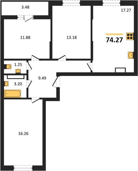 Фото №1: 3-комнатная квартира 74 м² - Краснодар, мкр. Карасунский внутригородской округ