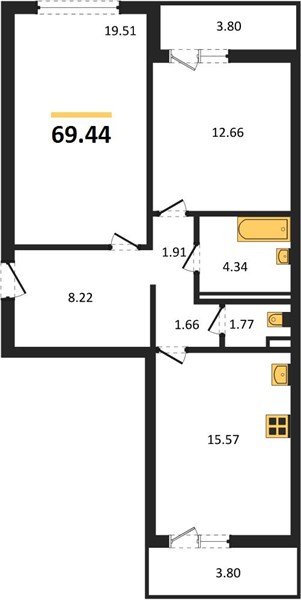 Фото №1: 2-комнатная квартира 69 м² - Майкоп, ул. Владимира Жоги, 4
