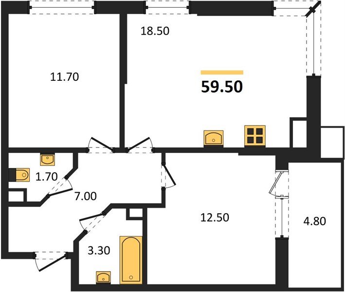 Фото №1: 2-комнатная квартира 59 м² - Краснодар, Прикубанский внутригородской округ, мкр. Парк Победы