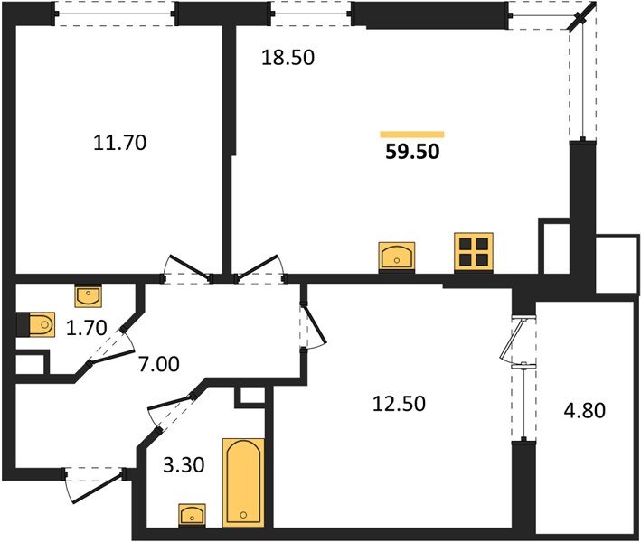 Фото №1: 2-комнатная квартира 59 м² - Краснодар, Прикубанский внутригородской округ, мкр. Парк Победы