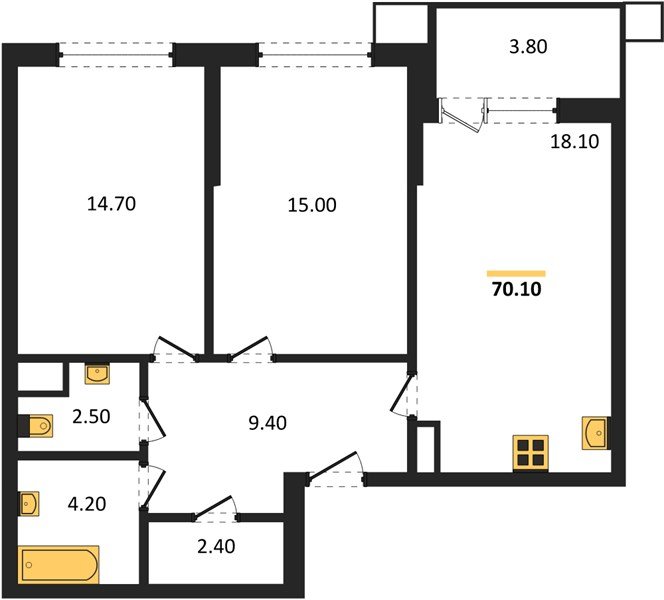 Фото №1: 2-комнатная квартира 70 м² - Краснодар, Прикубанский внутригородской округ, мкр. Парк Победы