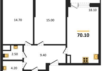 Фото №1: 2-комнатная квартира 70 м² - Краснодар, мкр. Парк Победы, 