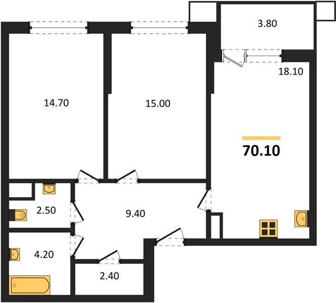 Фото №1: 2-комнатная квартира 70 м² - Краснодар, Прикубанский внутригородской округ, мкр. Парк Победы