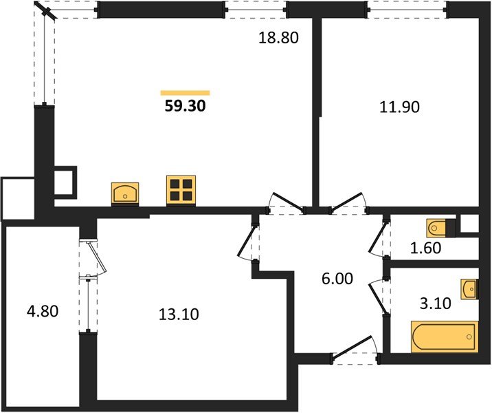 Фото №1: 2-комнатная квартира 59 м² - Краснодар, Прикубанский внутригородской округ, мкр. Парк Победы