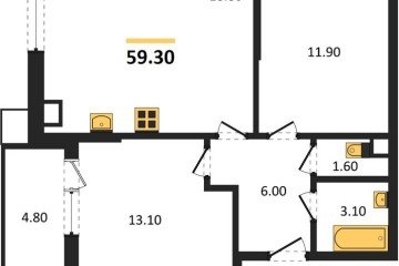Фото №1: 2-комнатная квартира 59 м² - Краснодар, мкр. Парк Победы, 