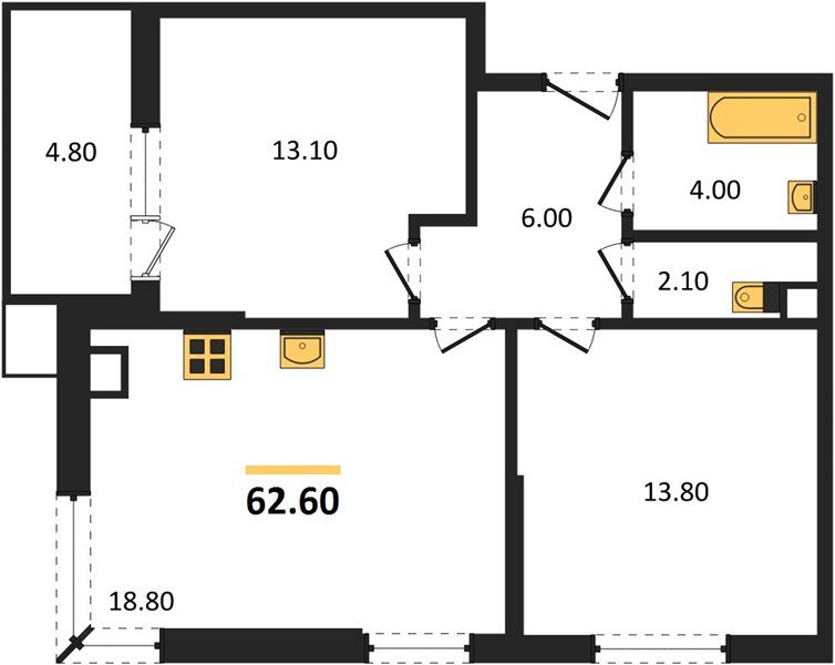 Фото №1: 2-комнатная квартира 62 м² - Краснодар, Прикубанский внутригородской округ, мкр. Парк Победы