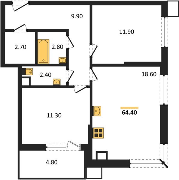 Фото №1: 2-комнатная квартира 64 м² - Краснодар, Прикубанский внутригородской округ, мкр. Парк Победы