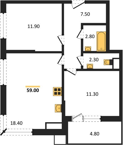 Фото №1: 2-комнатная квартира 59 м² - Краснодар, Прикубанский внутригородской округ, мкр. Парк Победы