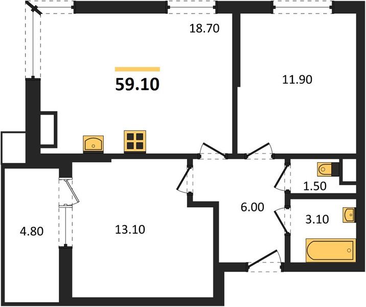 Фото №1: 2-комнатная квартира 59 м² - Краснодар, Прикубанский внутригородской округ, мкр. Парк Победы