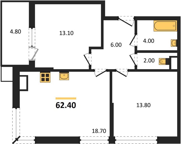 Фото №1: 2-комнатная квартира 62 м² - Краснодар, Прикубанский внутригородской округ, мкр. Парк Победы
