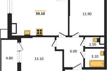 Фото №1: 2-комнатная квартира 59 м² - Краснодар, мкр. Парк Победы, 