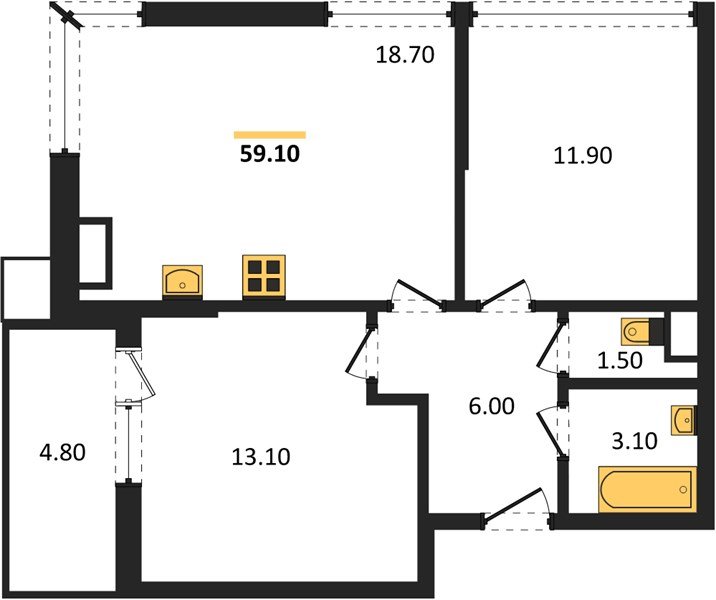 Фото №1: 2-комнатная квартира 59 м² - Краснодар, Прикубанский внутригородской округ, мкр. Парк Победы