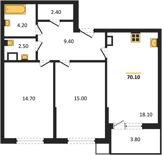 Фото №1: 2-комнатная квартира 70 м² - Краснодар, Парк Победы, мкр. Прикубанский внутригородской округ