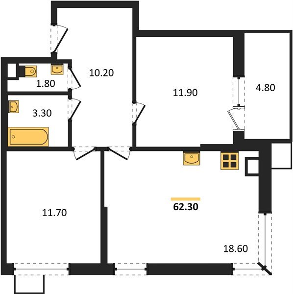 Фото №1: 2-комнатная квартира 62 м² - Краснодар, Прикубанский внутригородской округ, мкр. Парк Победы