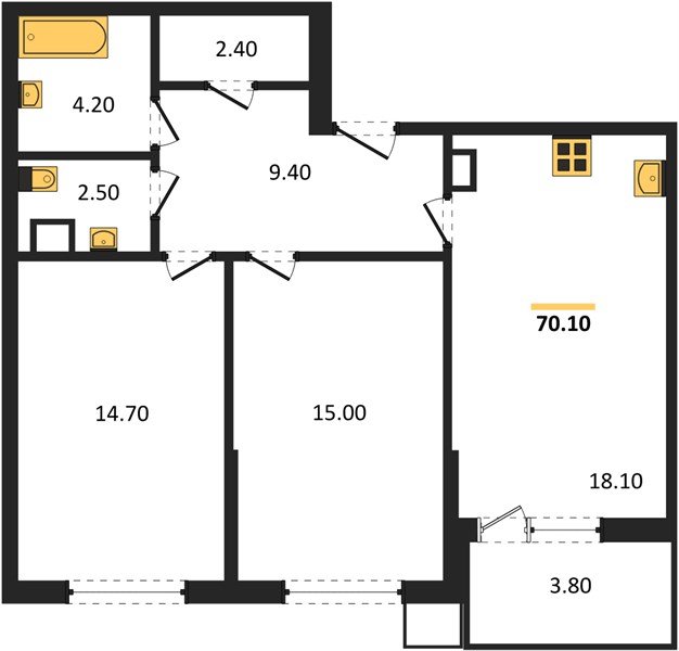Фото №1: 2-комнатная квартира 70 м² - Краснодар, Прикубанский внутригородской округ, мкр. Парк Победы