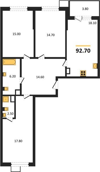 Фото №1: 3-комнатная квартира 92 м² - Краснодар, Прикубанский внутригородской округ, мкр. Парк Победы
