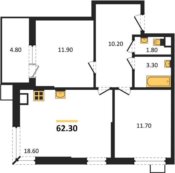 Фото №1: 2-комнатная квартира 62 м² - Краснодар, Прикубанский внутригородской округ, мкр. Парк Победы