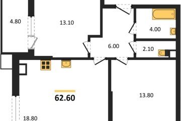 Фото №1: 2-комнатная квартира 62 м² - Краснодар, мкр. Парк Победы, 