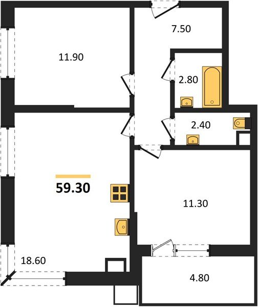 Фото №1: 2-комнатная квартира 59 м² - Краснодар, Прикубанский внутригородской округ, мкр. Парк Победы