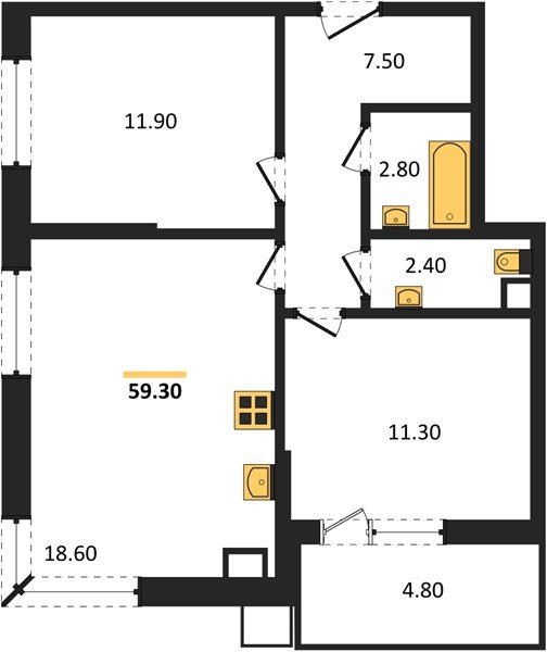 Фото №1: 2-комнатная квартира 59 м² - Краснодар, Прикубанский внутригородской округ, мкр. Парк Победы