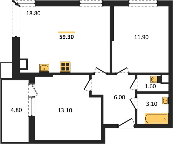 Фото №1: 2-комнатная квартира 59 м² - Краснодар, Прикубанский внутригородской округ, мкр. Парк Победы