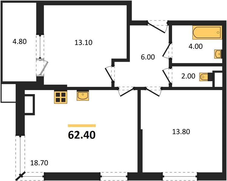 Фото №1: 2-комнатная квартира 62 м² - Краснодар, Прикубанский внутригородской округ, мкр. Парк Победы