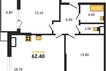 Фото №1: 2-комнатная квартира 62 м² - Краснодар, мкр. Парк Победы, 