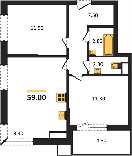 Фото №1: 2-комнатная квартира 59 м² - Краснодар, Прикубанский внутригородской округ, мкр. Парк Победы